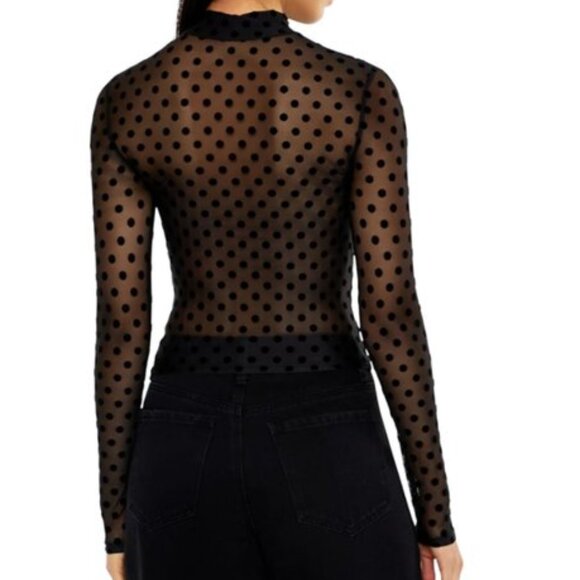 Forever 21 Mesh Polka Dot Mock Neck Sheer Top Black Large NWT - Picture 12 of 13